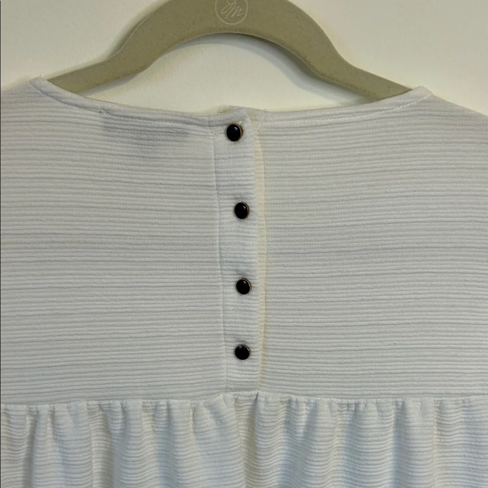 J. Crew White Ribbed Tiered Button Back Top